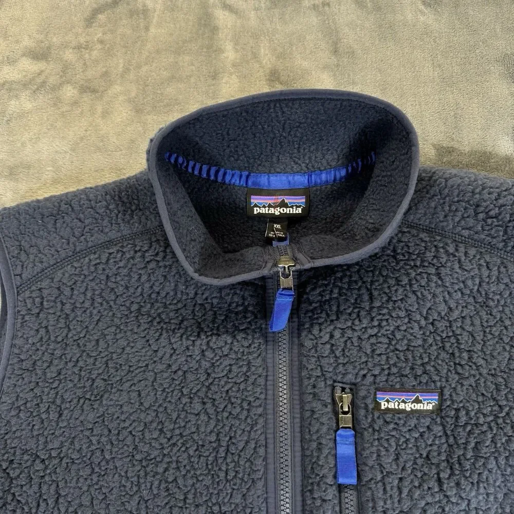 Patagonia Sz XXL Retro Pile Vest Navy Blue Mens Full Zip Gilet